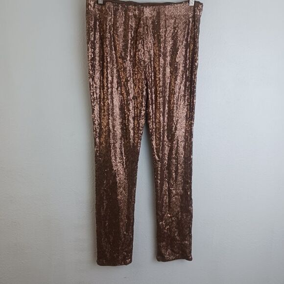 Meghan Los Angeles sequin brown pull on pants size L - Picture 1 of 7
